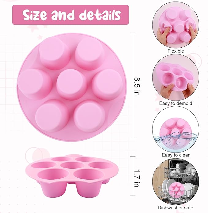 Silicone Egg Bite Molds 2 Pack Air Fryer Muffin Pan for Baking 7 Cups Air Fryer Cupcake Mold Nonstick Silicone Mini Muffin Molds for Egg Bite Muffins Tart Mini Cupcake Bread Chocolate Dessert