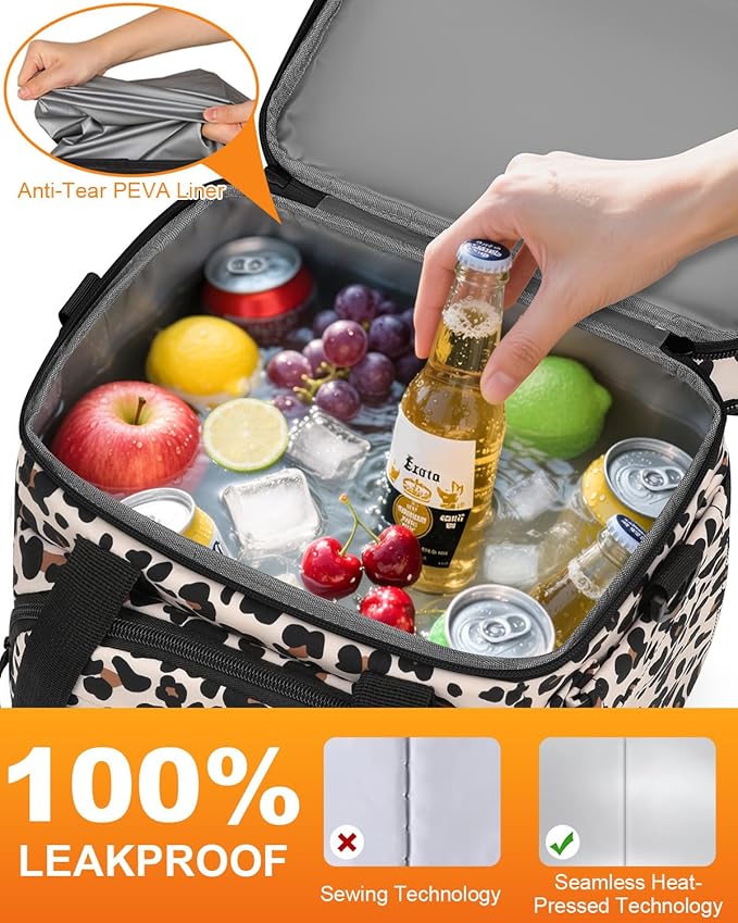 Lunch Box For Men Women Double Deck Insulated Lunch Bag For Men Woman Leakproof Expandable Cooler Bag with Adjustable Shoulder Strap for Work Picnic School(Leopard,Medium)