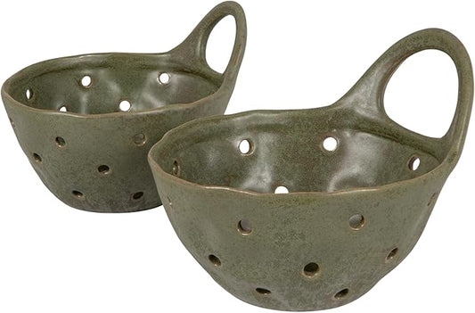 Creative Co-Op Set of 2 Green Reactive Glaze Stoneware Colanders