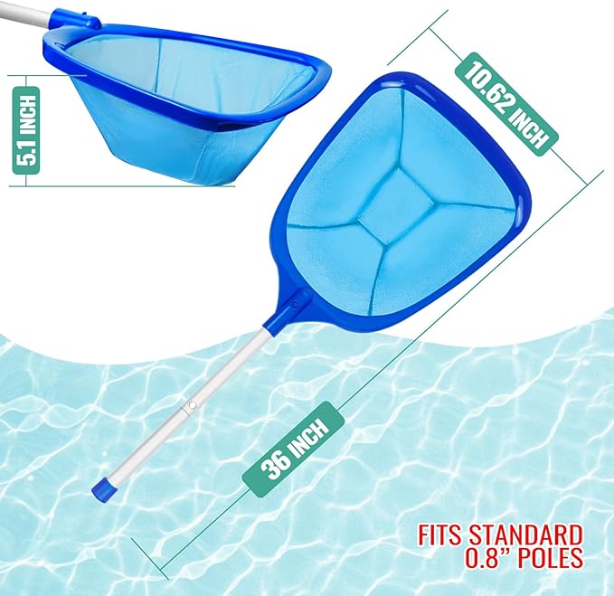 Pool Skimmer Net Swimming Pool Cleaning Supplies Professional Leaf Rake Fine Mesh Frame Net (Azul, 36 inch) Pack