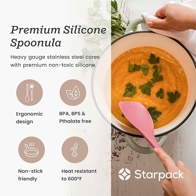 Starpack 'The All Rounder' Premium Silicone Spoonula Spatula - Up to 600°F Heat Resistant Spatula Spoons - Best Silicone Spoonulas - Rubber Spoon Spatulas - Kitchen Spoon Spatulas for Cooking