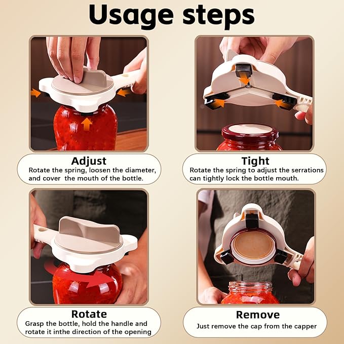 4 in 1 Jar Openers for Seniors – Jar Lid Opener, Cap Crack Opener & Multifunctional Can Opener, Easy Grip Handle for Effortless Opening, Minimize Kitchen Helper