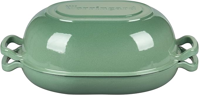 Enameled Cast Iron Sourdough Bread Oven, Dutch Oven, Loaf Cast Iron Bread Pan for Homemade Bread Baking, Meatloaf Pan with Lid, 7QT, Sage Green
