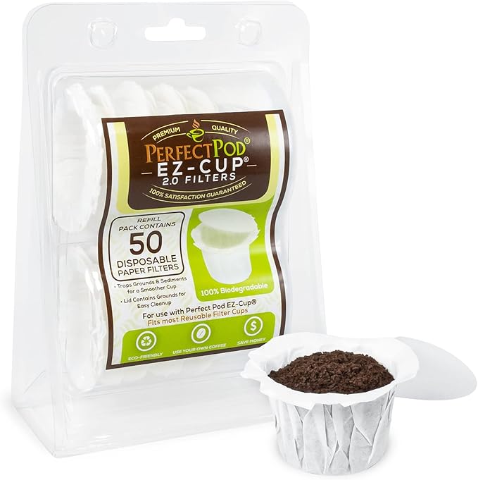 Perfect Pod EZ-Cup 2.0 Disposable Paper Coffee Filters for Single-Serve Reusable Coffee Pods Pod Capsule, 6-Pack (300-Ct)