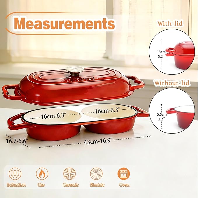 DIY Double Dutch Oven for Sourdough Bread Baking – Enamel Cast Iron Bread Baker with Lid, Bake Two Different Loaves at Once, 500°F Oven Safe, Includes 2×5" Banneton Proofing Baskets