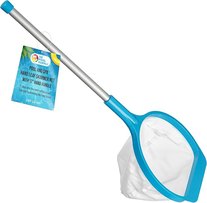 U.S. Pool Supply Spa, Hot Tub, Pool Hand Leaf Skimmer Net, 27" Long with Pole - Deep Ultra Fine Mesh Netting, Handheld Pool Cleaning Net, Clean The Finest Debris, Leaves, Ponds - Small Above Ground