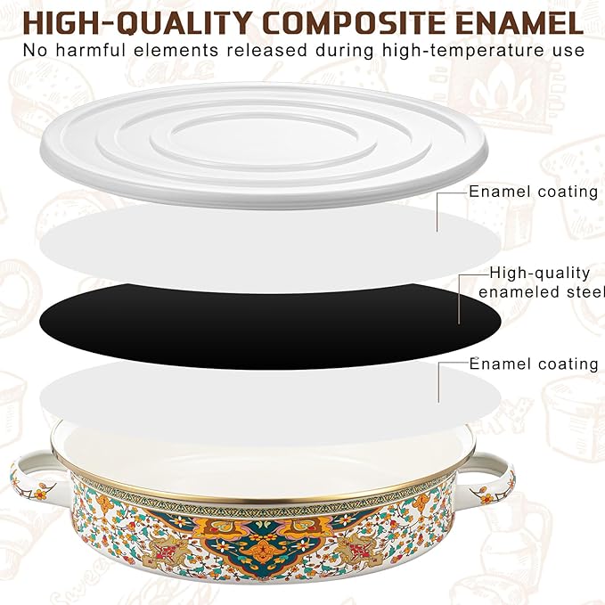 11 Inch Enamel Pie Pan Vintage Art Enamel Non-stick Baking Dish Oven and Dishwasher Safe for Turkey Pizza Desserts Easter Gift for Wife Baking Dish(Retro Style)