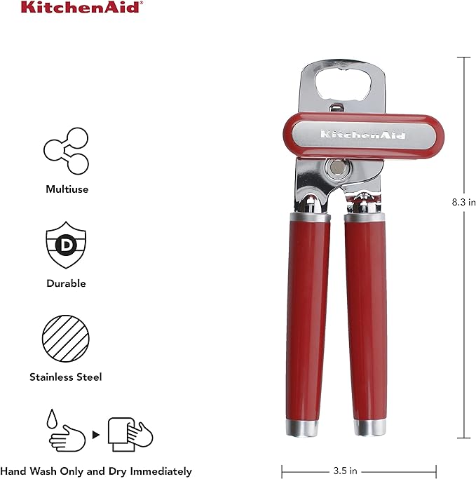 KitchenAid Classic Multifunction Can Opener and Bottle Opener Easy to Use,Razor Sharp Stainless Steel Cutting Wheel,Soft Ergonomic Handles,Empire Red,(Pack of 12)