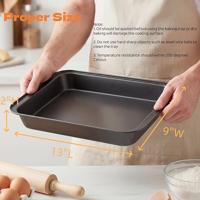 Lyellfe 3 Pack Rectangle Baking Pan, Non-Stick Cake Pans for Oven, 13 x 9 Inch Deep Cookie Sheet Tray for Brownie Lasagna Casserole Bread, BPA Free
