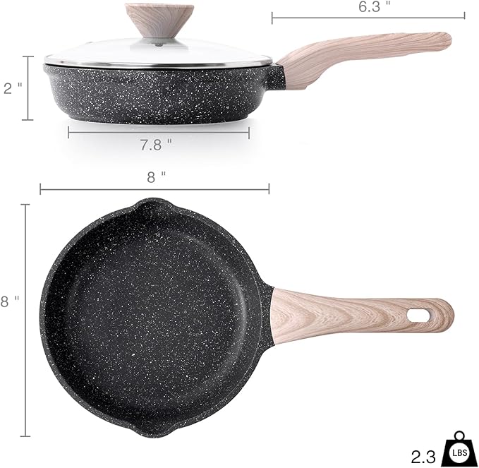 Kordisen Nonstick Frying Pan Skillet with Lid, 8 Inch Granite Egg Omelet Pan, Healthy and Non Toxic, Induction Compatible, PFOA Free