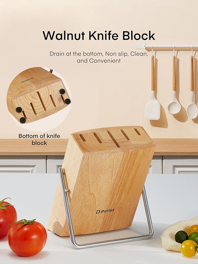 D.Perlla Knife Set with Wooden Block 6 Pieces Kitchen Knife Set, Knife Block Set with High Carbon German Stainless Steel, Sharp Knife Set with Wood Block