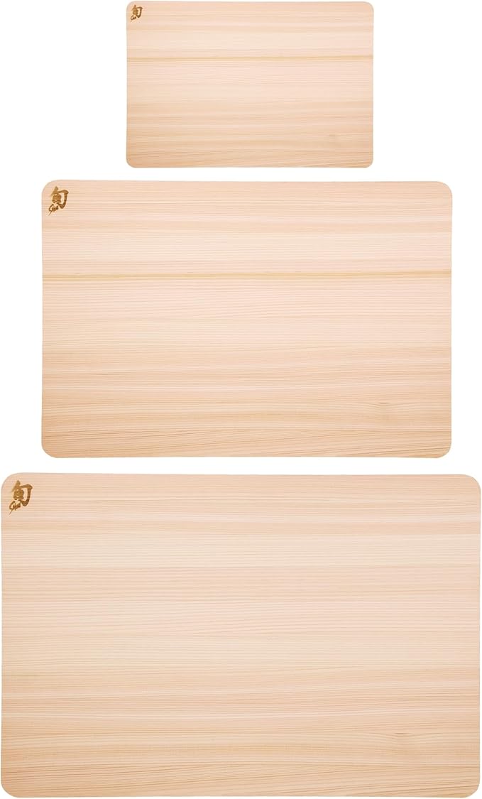 Shun Cutlery Hinoki 3 Piece Cutting Board Set, Small, Medium and Large Boards, Wooden Japanese Chopping Board for Kitchen, Medium-Soft Wood Preserves Knife Edges, Forest Stewardship Council Certified