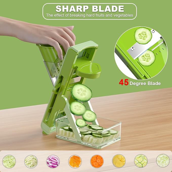 Mandoline Slicer,Potato Slicer Mandoline Slicer for Kitchen,Vegetable Food Slicer & Chopper, Cucumber Slicer, Detachable Easy to Clean Kitchen Chopping Artifact (Green)