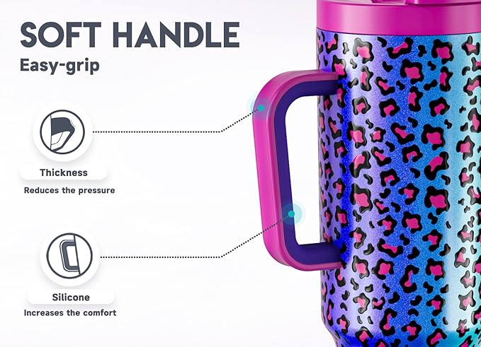 Meoky 40 oz Tumbler with Handle and Flip Straw, 100% Leakproof Tumbler with Lid and Straw, Stainless Steel Insulated Cup, Cupholder Friendly, Keeps Cold for 34 Hours (Celebration)