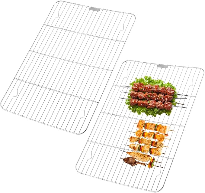 QWORK 304 Stainless Steel Baking Rack for Cooking, 2 Pack 17" x 12" Chef Cooling Rack, Grid Wire Cookie Cooling Racks