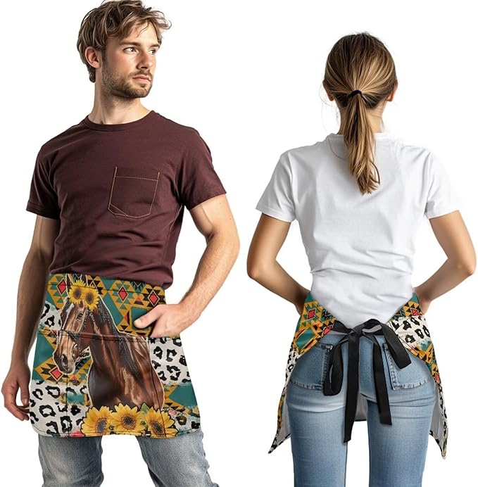 Server Waitress Waist Apron with 3 Pockets, Short Aprons for Servers,Waiter Apron For Waiter Accessories