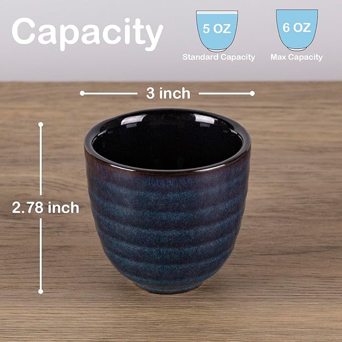 Ceramic Japanese Tea Cups, 5 oz Tea Cup, Chinese Tea Cup, Asian Teacup, Teacups, Set of 4, Blue