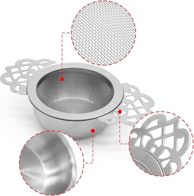 2 Pack Tea Strainer Bowl, Stainless Steel Loose Leaf Tea Filter for 2.5-4 Inch Cup Mouth, Silver