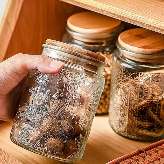 ANSQU Vintage Glass Jar with Lid, 23.7oz Airtight Glass Storage Canister Glass Food Storage Containers for Kitchen Counter, Pantry, Decorative Jar for Coffee, Tea, Sugar, Easter. Candy Cute Jar