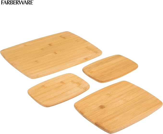 FARBERWARE 4-Piece Reversible Bamboo Cutting Board and Charcuterie Set, Assorted Sizes, Durable Wood Serving Boards for Cheese, Meats, and Prep