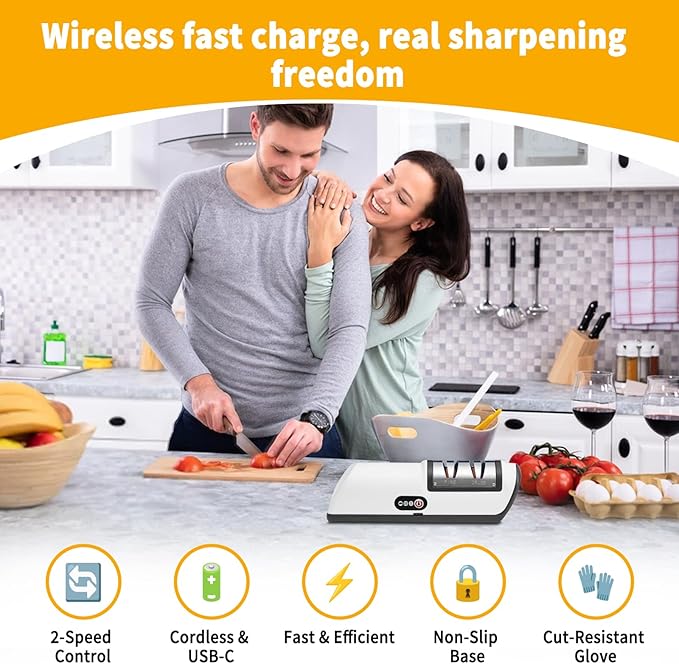 Electric Knife Sharpener, Professional 2 Stage Kitchen Knife Sharpener for Quick Sharpening & Polishing, Automatic Knife Sharpening for Straight/Serrated/Kitchen Knives, Scissors(Black)