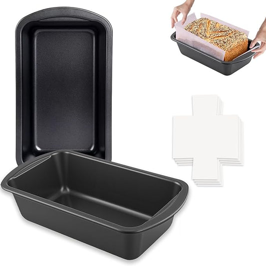 Non-Stick Loaf Pan with 50 Parchment Paper Liners, Premium Carbon Steel Bread Baking Mold for Homemade Bread, Toast, Pound Cake, Meatloaf, BPA Free, Dishwasher Safe, 10x5, 2-PACK