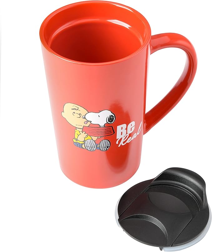 Peanuts Snoopy Gentle Reminders 18oz Travel Cup w/Lid, Stoneware, 4-Pack, Assorted Colors