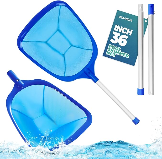 Pool Skimmer Net Swimming Pool Cleaning Supplies Professional Leaf Rake Fine Mesh Frame Net (Azul, 36 inch) Pack