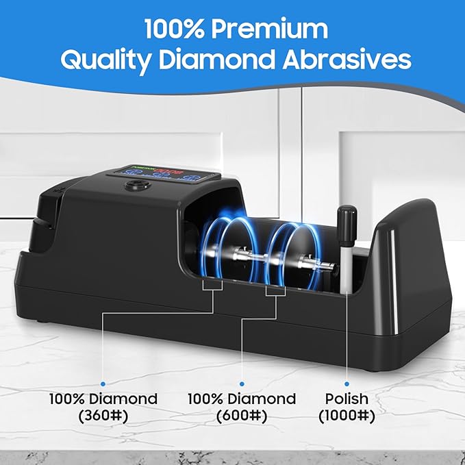5-in-1 Electric Knife Sharpener for Kitchen Knives, with 100% Diamond Abrasives, 3 Adjustable Speeds, Quickly Sharpening for Straight/Serrated/Kitchen Knives, Scissors