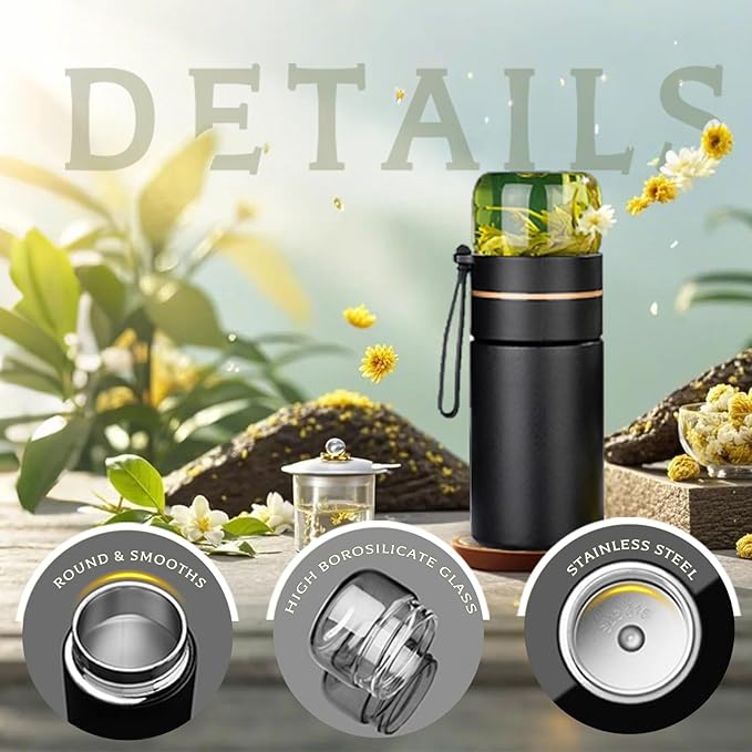 Glass Teapot With Infuser, Travel Tea Mug, Portable Loose Tea Infuser, Tea Cup With Infuser And Lid, Tea Mug With Infuser For Outdoor tea tumbler at Home