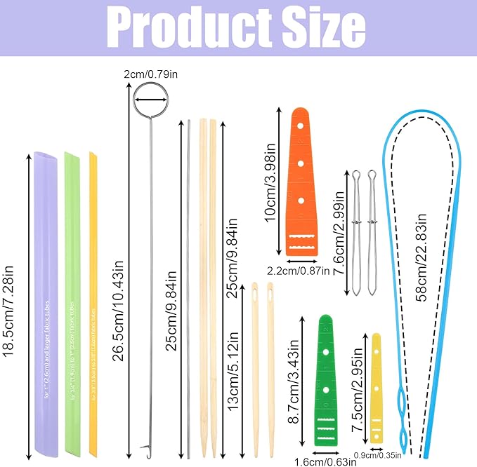 15pcs Quick Turn Fabric Set, Multifunctional Fabric Tool for Sewing Threading Crafting & DIY Projects, Tube Loop Turner Sewing Kit Accessories with Stainless Steel Rods & Elastic Needle Threaders