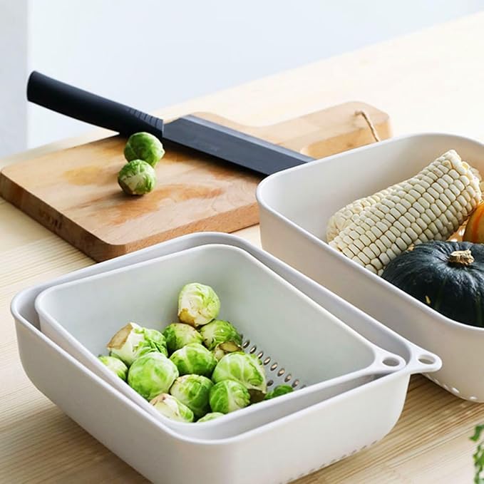 3pcs Fruits & Vegetable Colander Set,2 in 1 Fruit Washing Basket with Strainer,Multipurpose Vegetable Filter,Multi-layer Kitchen Draining Basket Set