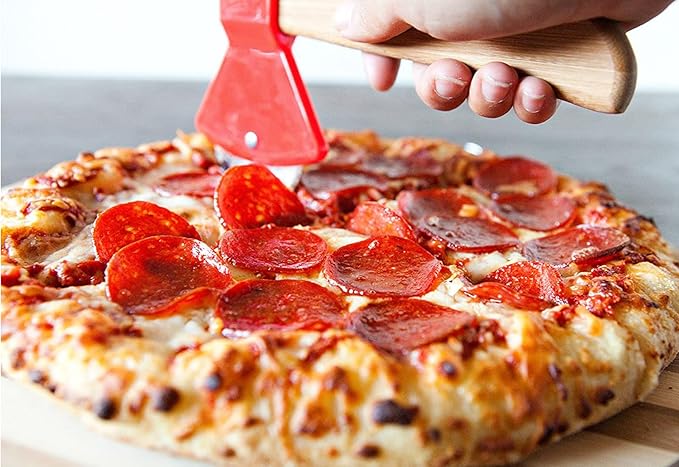 Funny & Cool Axe Pizza Cutter - Unique Men Dad Tool With Steel Сircular Saw, Plastic Cover for Wheel Blade Knife & Bamboo Handle - Cute Kitchen Gadgets Nonstick Stuff Slicer Accessories