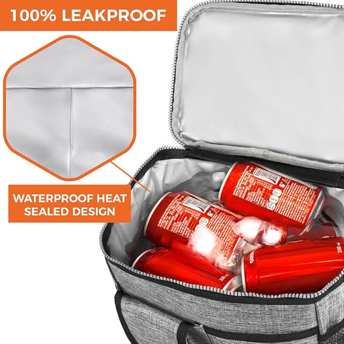 opux Insulated Lunch Bag for Men Women, Leakproof Heather Gray Lunch Box for Work, Portable Soft Lunch Cooler Bag with Shoulder Strap, Adult Lunchbox Lunch Pail for Kid Boy Girl School, 18 Can/10L