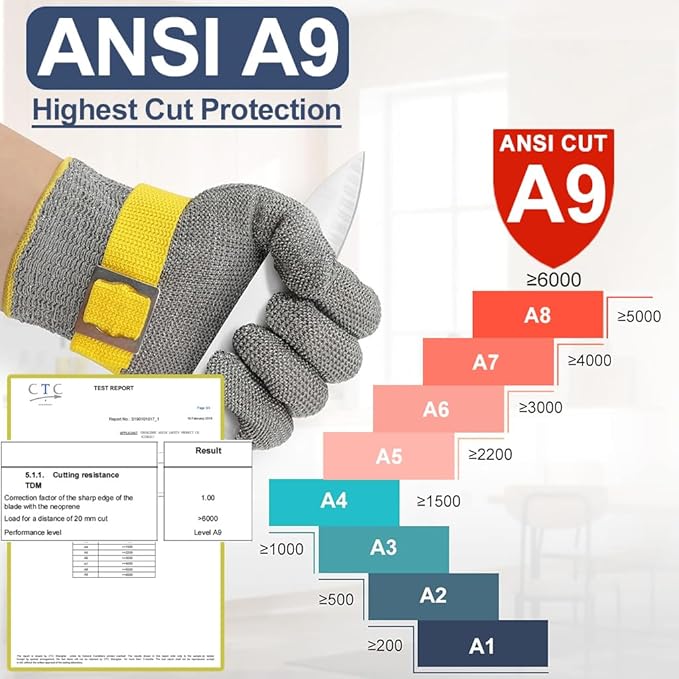 Dowellife ANSI A9 Cut Resistant Glove Food Grade, Stainless Steel Mesh Metal Knife Cutting Glove for Butcher Oyster Shucking Kitchen Mandoline Chef Slicing Fish Fillet(X-Large-12 Pcs)