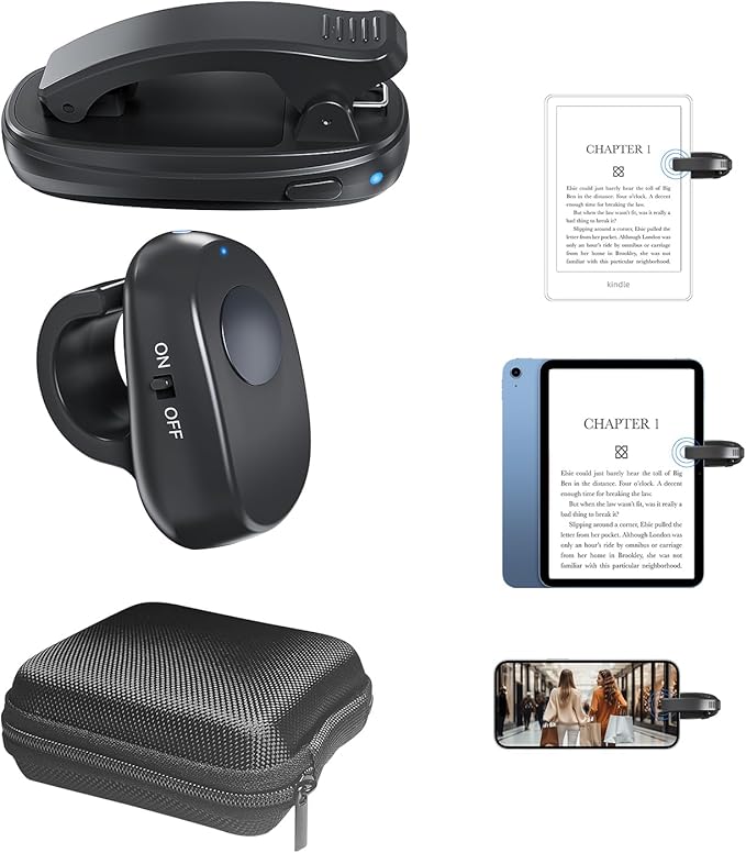 Kindle Page Turner Ring — Finger-Wear Click Controller for Comfortable One-Hand Page Turning, Ring Style Design for Reading in Bed or on the Couch（Black）