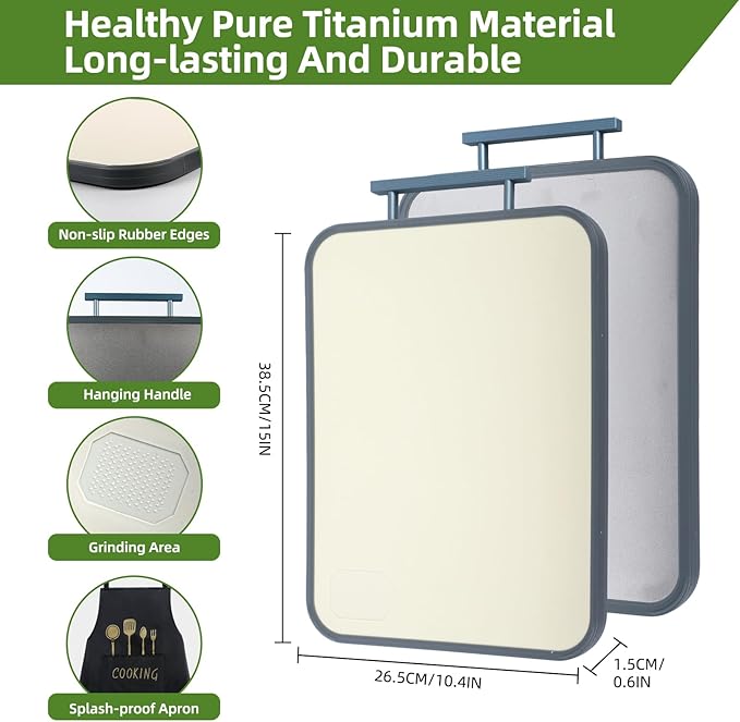 Titanium 2in1 Cutting Boards for Kitchen, Large Double Sided Food-Grade Composite Titanium and Wheat Straw PP Dishwasher Safe Chopping Board for Meat, Fruit, Vegetable (15" X 11")