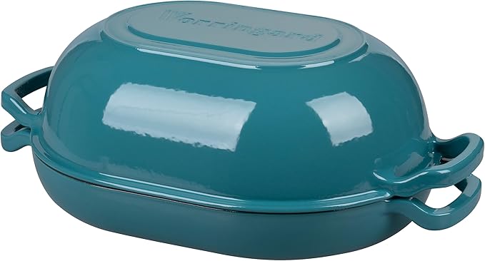 Enameled Cast Iron Sourdough Bread Oven, Dutch Oven, Loaf Cast Iron Bread Pan for Homemade Bread Baking, Meatloaf Pan with Lid, 7QT, Bluegreen