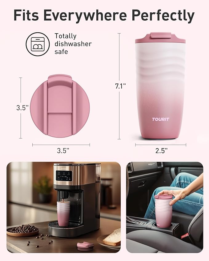 TOURIT 16 oz Travel Coffee Mug, Insulated Stainless Steel Travel Mug with Lid, Leak-Proof Double-Wall Vacuum Tumbler, Reusable Coffee Cup - Baby Blue