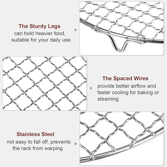 HARFINGTON Round Cooking Rack 13-inch 201 Stainless Steel Cross Wire Barbecue Grill Net with 20mm Legs for Cooking Baking Steaming BBQ