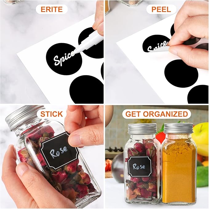 Keketin 6 oz Glass Spice Jars Bottles,25 Pack Empty Spice Jars with Shaker Lids and Labels,180ml Square Spice Containers with Airtight Silver Caps(Chalk Marker,Funnel and Brush include)