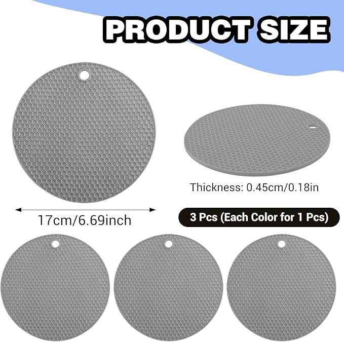 3Pcs Rubber Jar Opener,Round Jar Opener Gripper Pad Multipurpose Silicone Jars Openers,Non-Slip Coasters for Weak Hands (6.7x6.7inch,Grey)