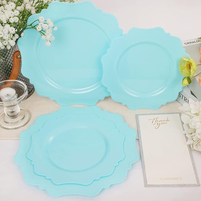 COLOSUS 60Pcs Blue Plastic Plates, Light Baby Blue Party Plates, Heavy Duty 30 Dinner plate 10.5” and 30 Salad/Dessert Plate 8.25” for Easter day, Party,Dinner