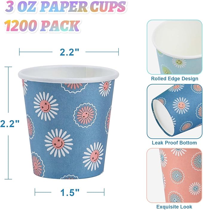 SIUQ 1200 Pack 3 oz Paper Cups, Disposable Bathroom Cups, Mini Mouthwash Cups, Small Cup 3 Ounce for Bathroom, Party, Picnic, BBQ, Travel(Daisy)