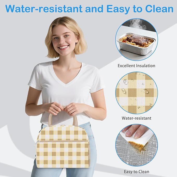 DALINDA Corduroy Lunch Box for Women,Insulated Lunch Bag Cute Cooler Tote Bag,Reusable 11L Large Capacity for Work Camping Picnic