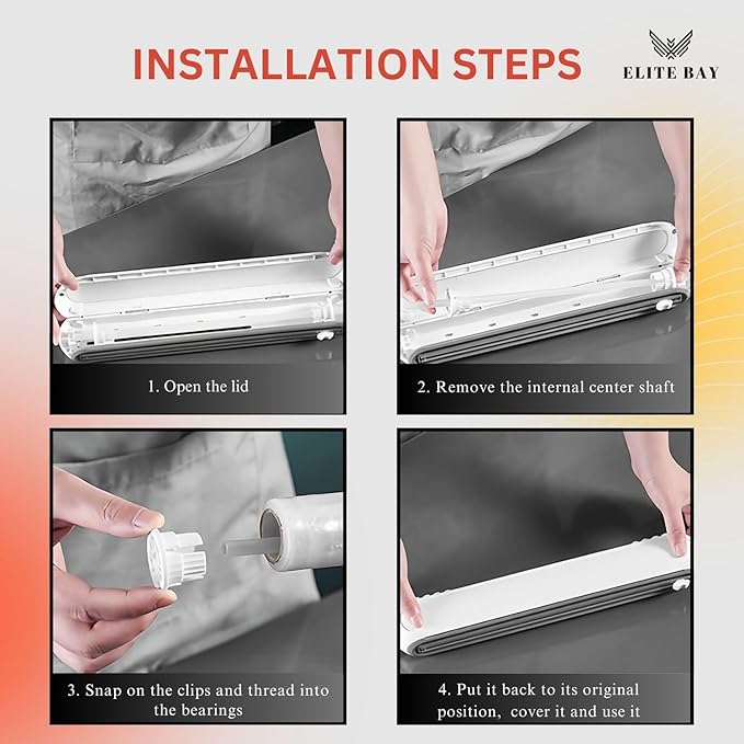 Food Plastic Wrap Dispenser with Sliding Cutter – Refillable ABS Wrap Cutter for Kitchen Use | Includes 80cm Plastic Wrap Roll | Compact, Safe & Easy to Use | Space-Saving Design in White.