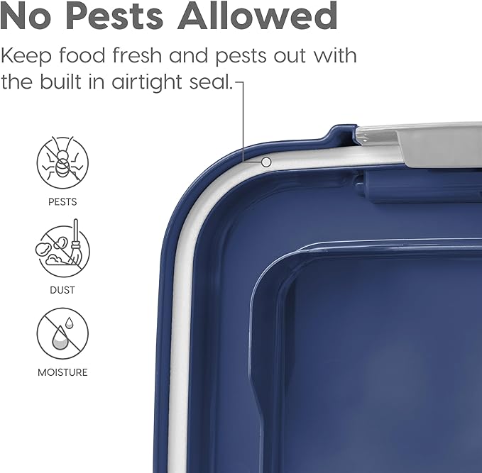 IRIS USA Dog Food Storage Container, 30 lbs & 11 lbs Combo, Cat Food Storage Container, Dog Treat Container, Airtight, Stackable, 2-Cup Scoop, Wheels, Easy Mobility, Navy