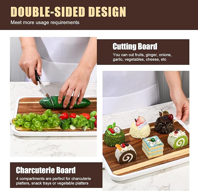 Baderke Easter Gift Acacia Wood Deviled Egg Platter with Lid Base 20 Holes 12 x 8.5 Inch Round Deviled Egg Tray Reversible Charcuterie Board Wooden Eggs Holder Serving Container for Countertop(White)