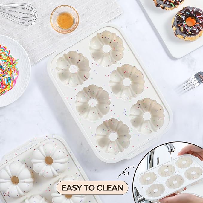 FUNBAKY Mini Fluted Tube Cake Pans for Baking with Metal Reinforced Frame, 2Pcs Silicone 6-Cavity Mini Flan Molds, Nonstick Baking Mold for Cupcake, Brownie, Donuts, Cornbread, Jello