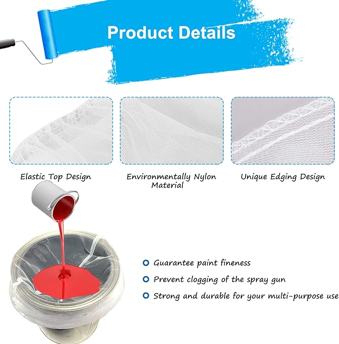 Paint Strainer Bag, 5 Gallon Paint Strainer with Elastic Top Opening White Fine Mesh Filters Bag for Paint Gardening (10 Pieces)